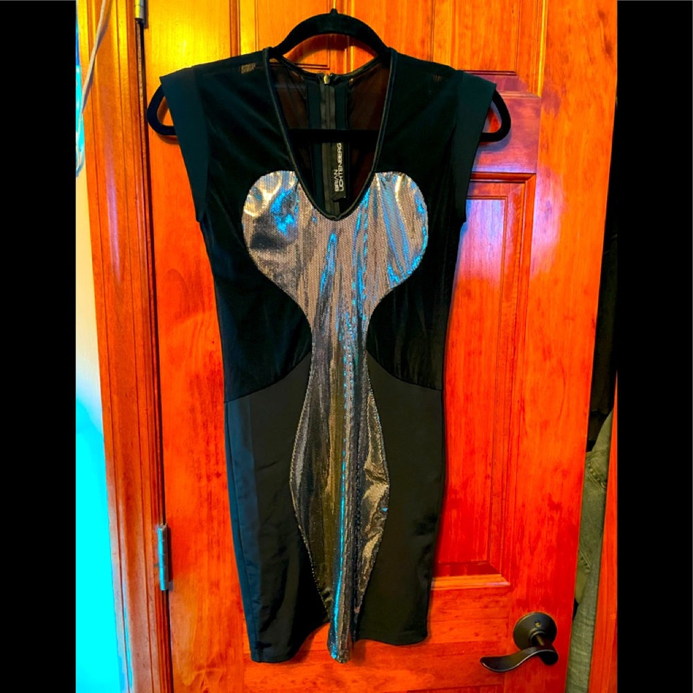 Brian Litchenberg silver cutout mesh mini dress